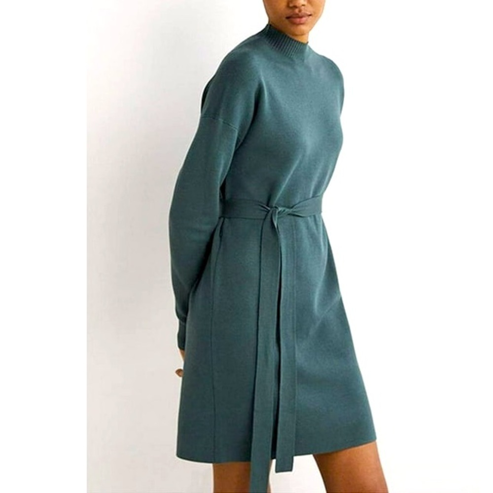 NWT Boden High neck holiday knit sweater shift dress green belted